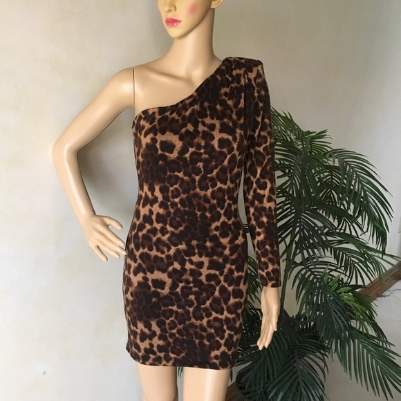 Arden B Dresses & Skirts - Arden B One Shoulder leopard print mini dress Sexy